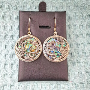 Abalone 925 Sterling Silver Phenix & Dragon Earrings